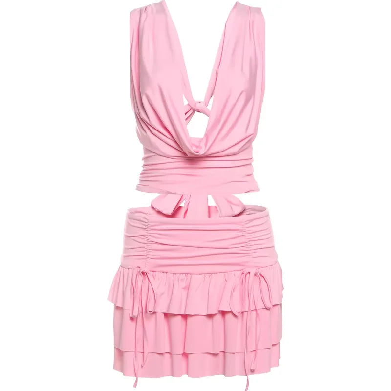 Elegant Backless Tank & Layered Mini Skirt Sun & Sass Co-Ord