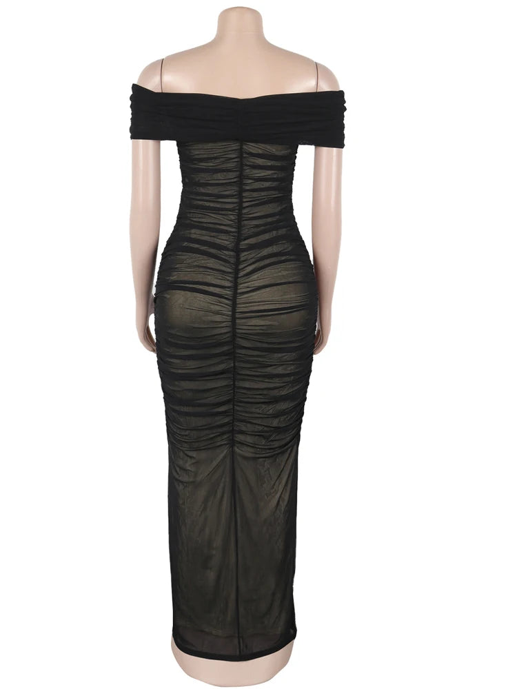 Serene Glow Off-Shoulder Ruched Dress
