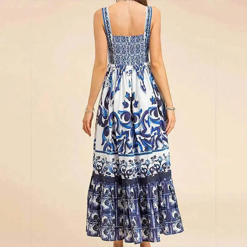 Women's Fashion Bohemian Elegant Light Luxury Mid length Printed Strap Dress