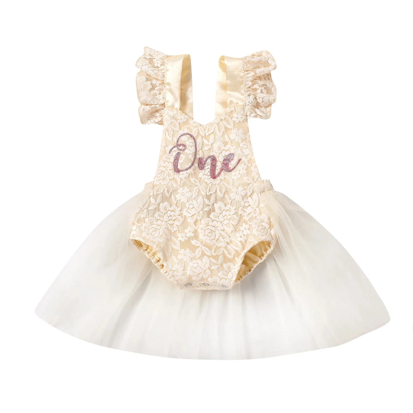 Baby Girls First Birthday Cute Sleeveless Letter Print Jumpsuits Infant Tutu Dress