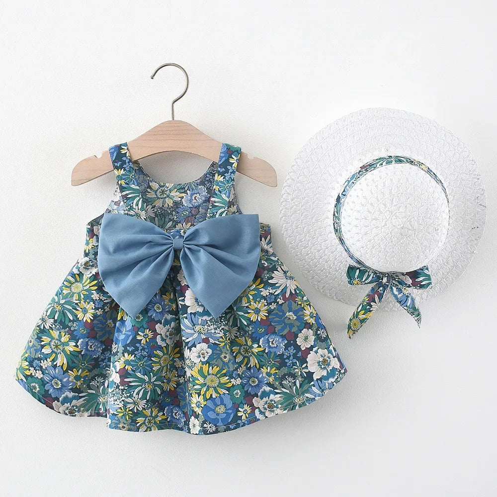Cute Sleeveless Girl 2Pieces Sets Short Pants+Dress Set Stripe Patten