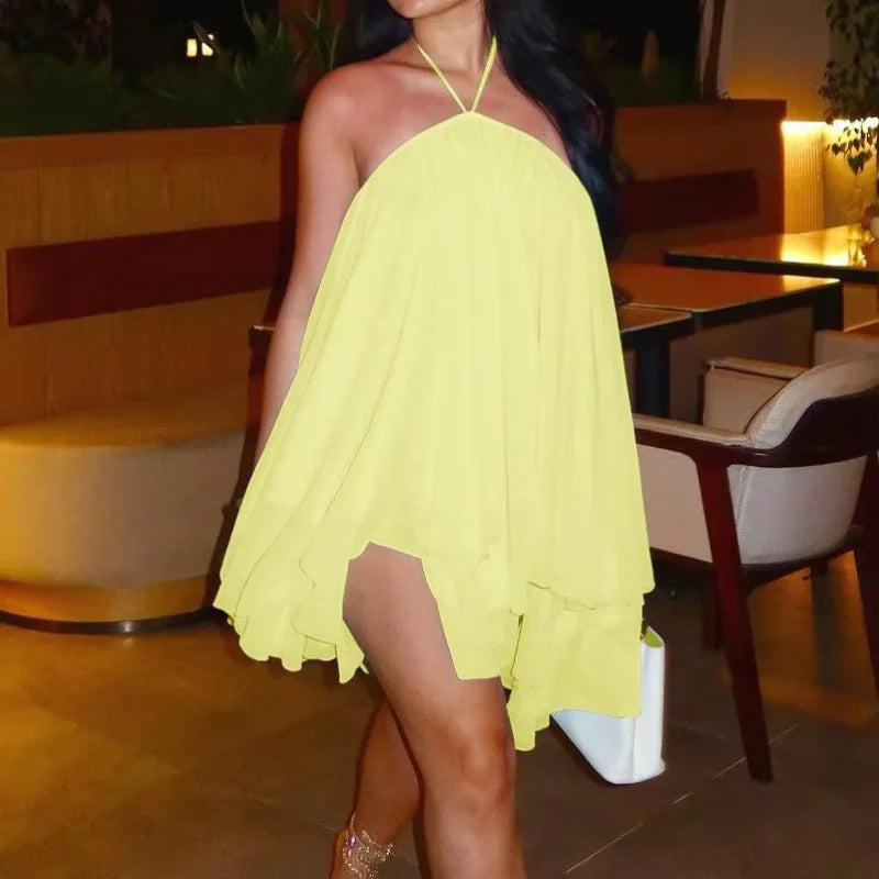 Elegant Pretty Breeze Ruffle Halter Mini Dress