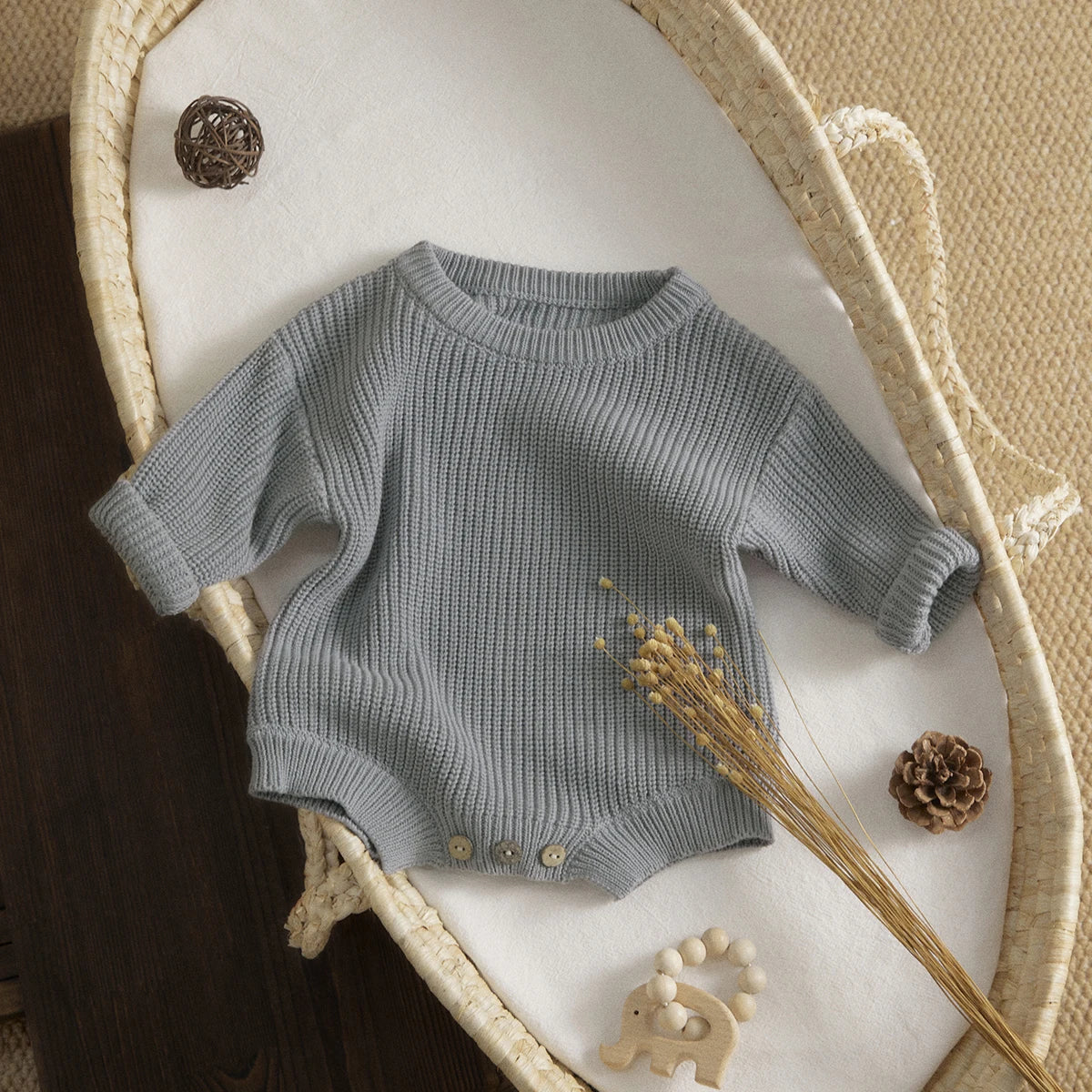 Newborn Infant Baby Girl Boy Romper Knit Jumpsuit Solid Color Warm Fall Winter
