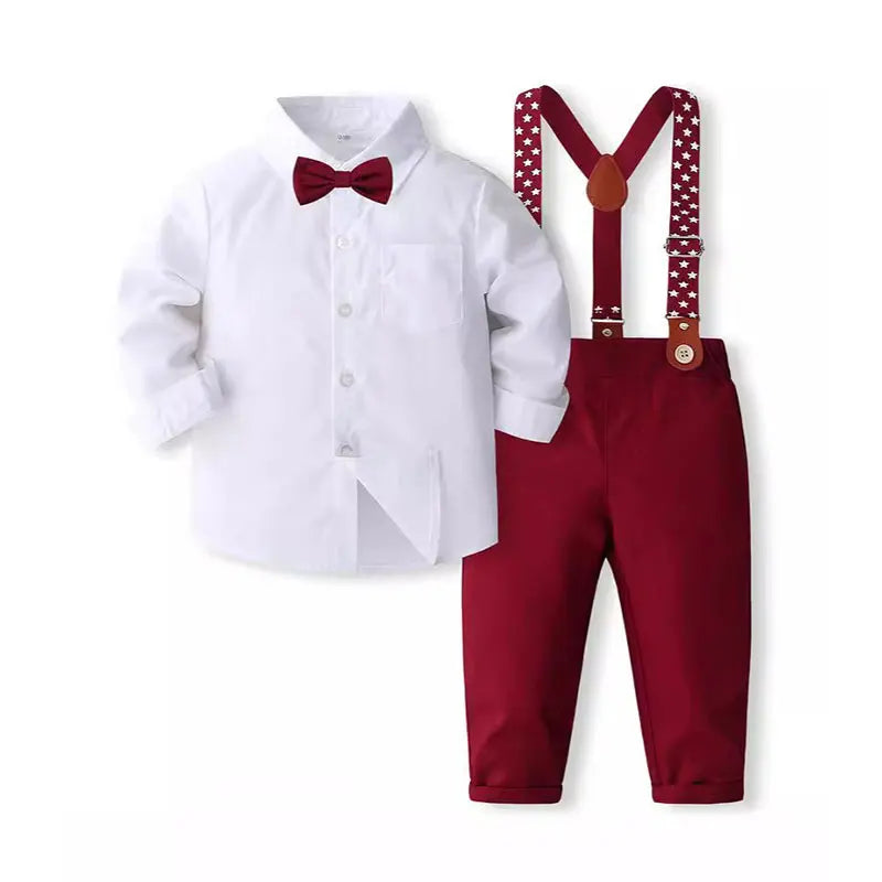 Baby Boys Clothes Formal Sets Children Gentleman Dress Suits Long Sleeve Tie Shirt Trousers