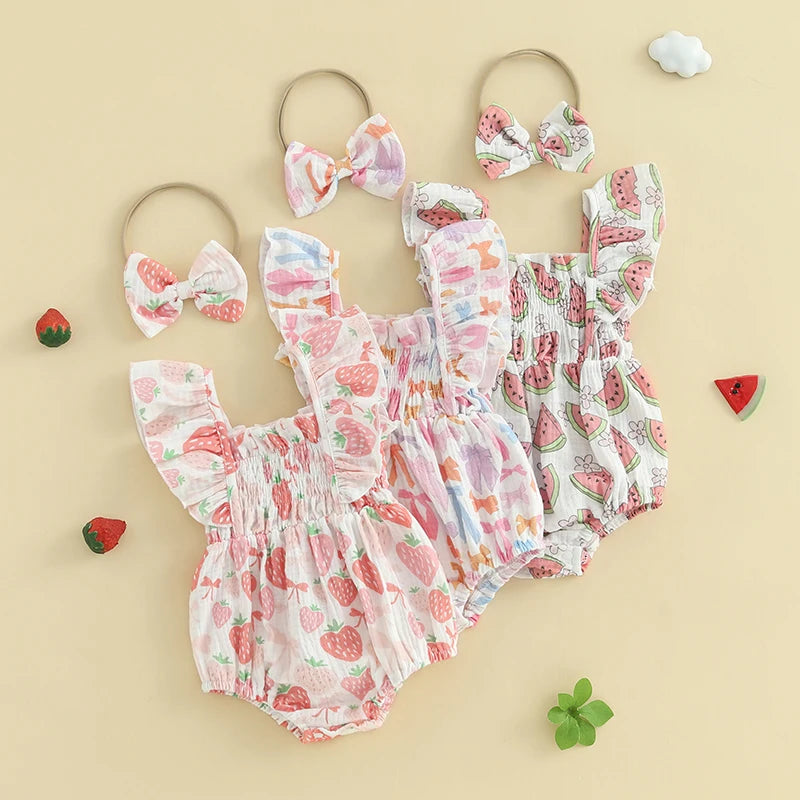 Sweet Newborn Baby Girls Casual Rompers Watermelon/Strawberry/Bow