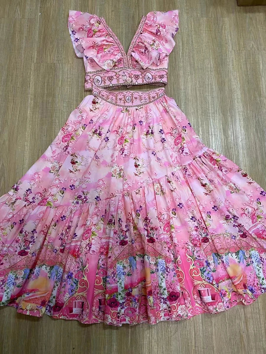 Seaside Grace Ruffle Top & Pleated Skirt Set