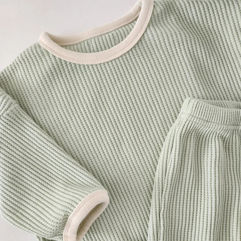 Baby Boys Girls Children Clothes Suit Waffle Cotton Pullover+Pants Clothing Set