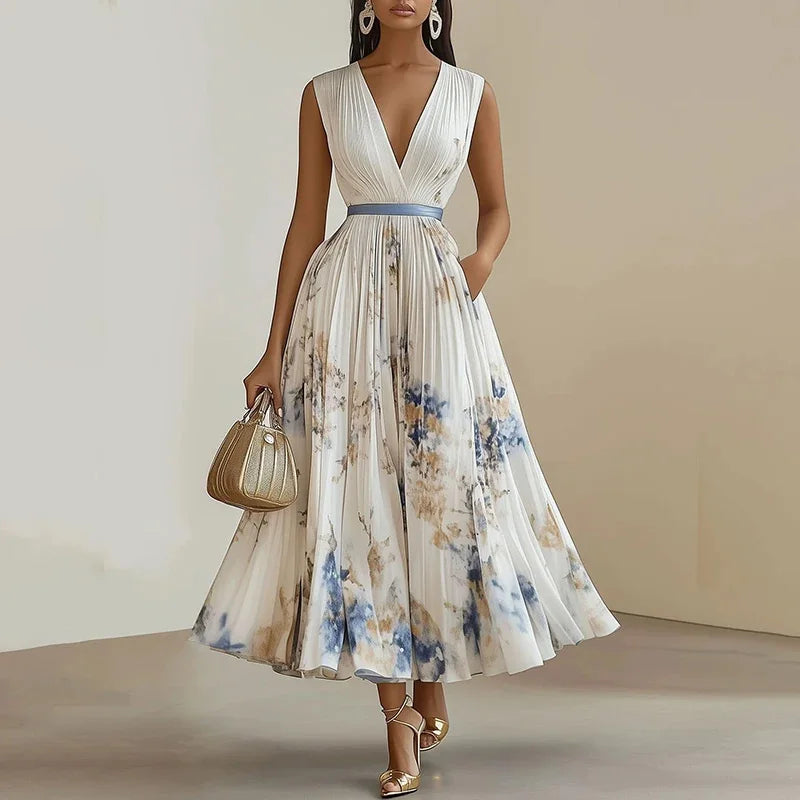 Boho Bloom Halter Pleated Maxi Dress