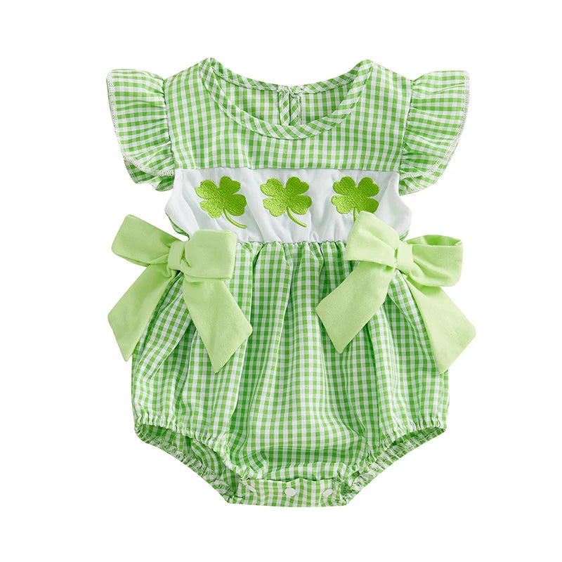 St Patricks Day Baby Girl Baby Girl Outfit Newborn Ruffle Shamrock Romper Infant Bow Bodysuit