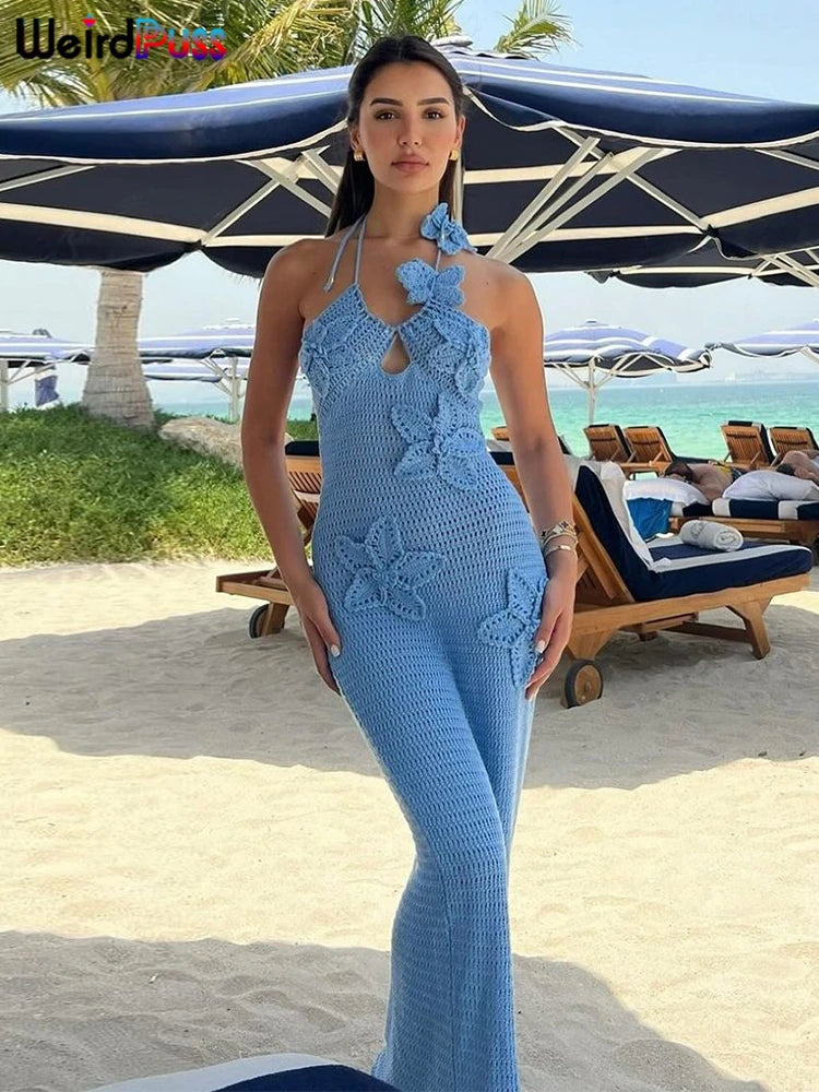 Sexy Dress Women Shirring Knit See Through Elegant Beach Vacation Trend Clubwear Long Bodycon