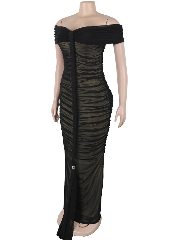 Serene Glow Off-Shoulder Ruched Dress