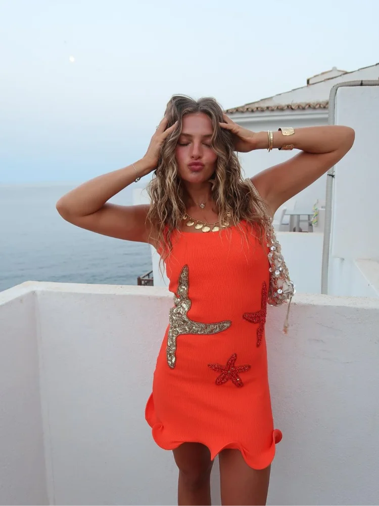 Women's Knit Mini Dress Elegant Shiny Sleeveless Bodycon Holiday Dress