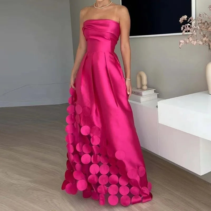 Sexy Elegant Off Shoulder Satin Spliced Hollow Out Party Dress Women's Summer Backless Red Chic Banquet Evening Dresses 2025 New