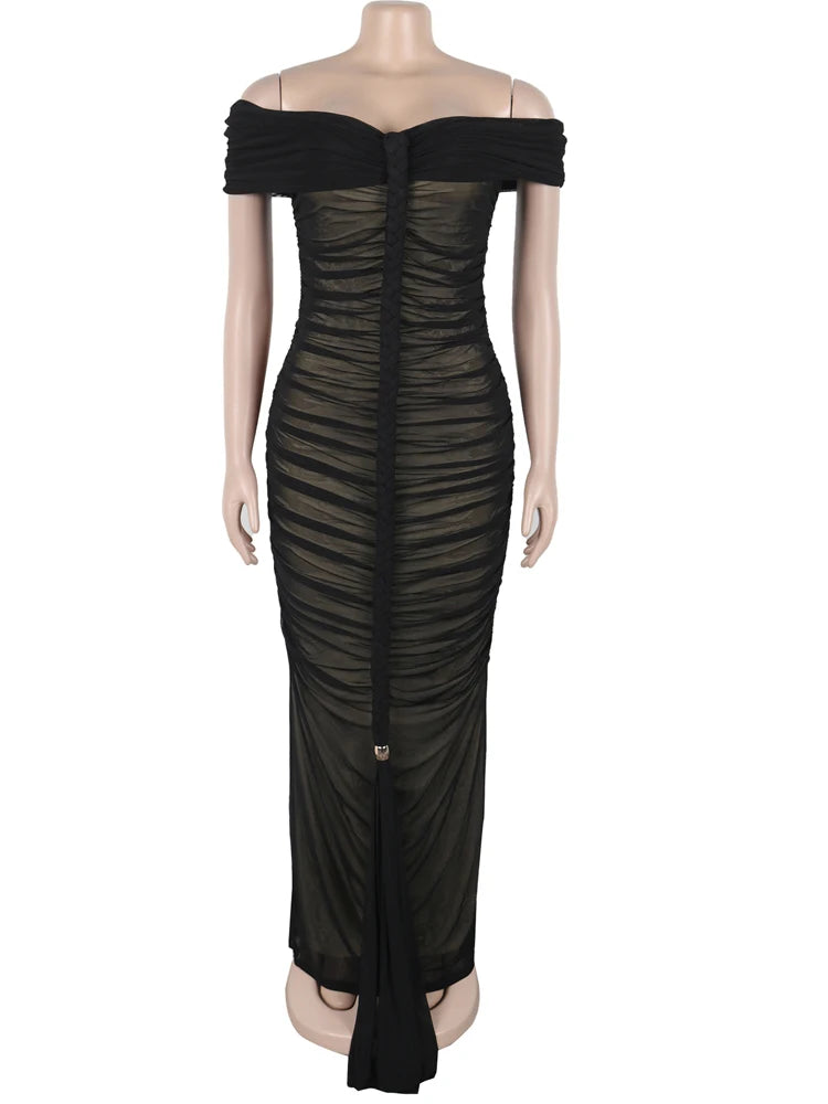 Serene Glow Off-Shoulder Ruched Dress