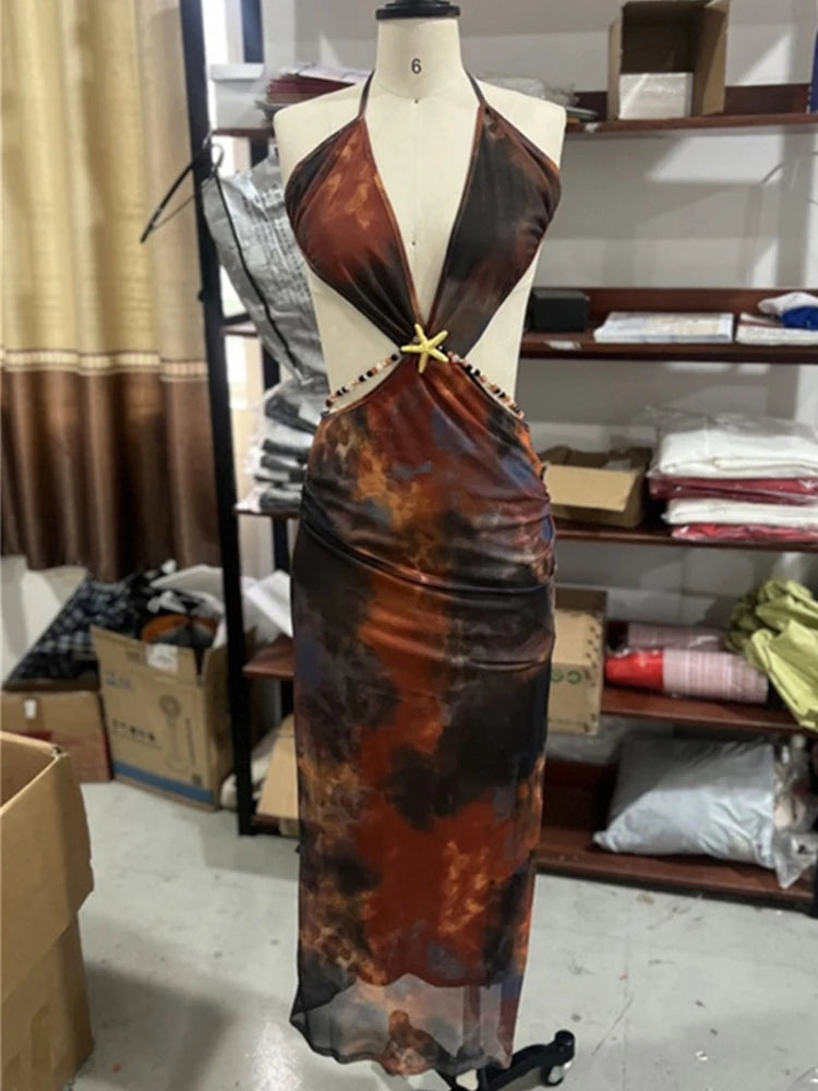 Midnight Pearl Illusion Maxi Dress