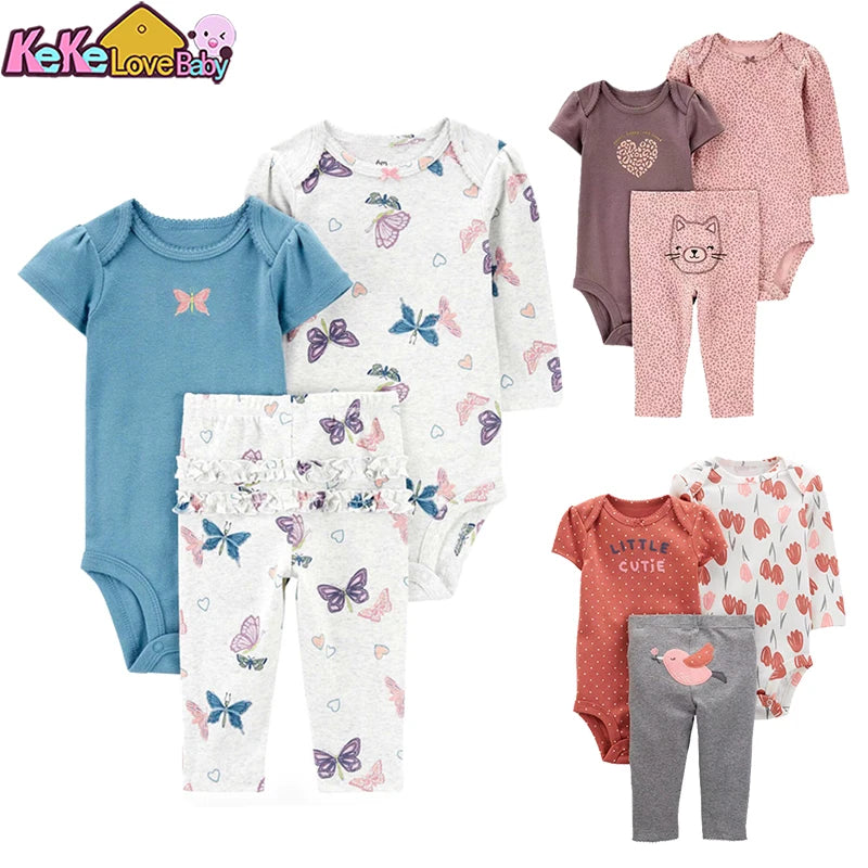 Baby Girls Clothes Set Cotton Flower Fashion Infant Outfits Sleeved Bodysuit