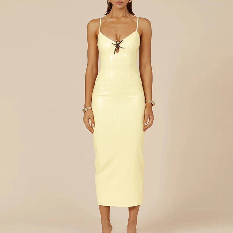 Fashion Sequin Slim Split Long Dresses Elegant Gradient Sleeveless Dress
