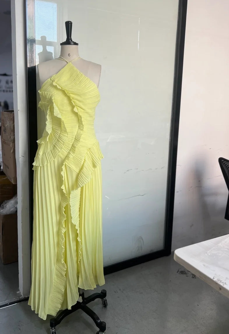 Royal Bloom Halter Tiered Ruffles Backless Party Dress