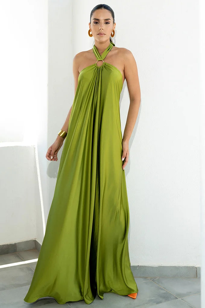 Sunset Whispers Satin Swing Maxi Dress