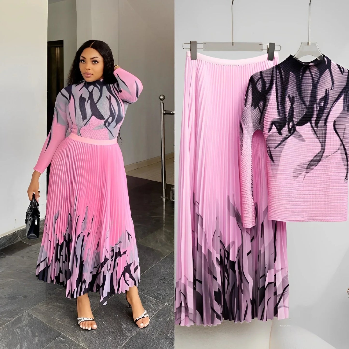 Miyaki Dress Elegant Plaid Printing Fashionable Sensible 2-Piece Set Pleated Skirt Suit For Women In Various Sizes Colors