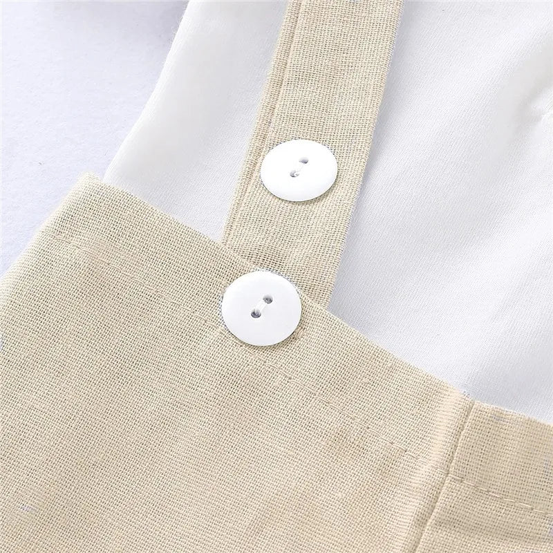 Gentlemen Clothes Set Bowtie Short Sleeve Cotton Romper+Suspender Pant Toddler