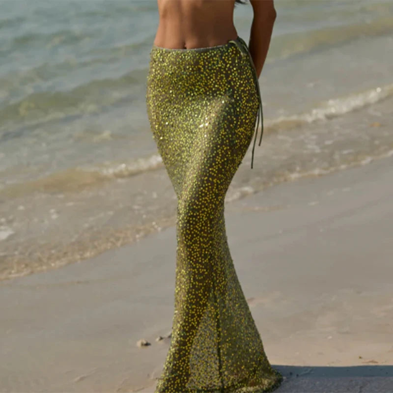Glimmer Drape in Dazzle Two-Piece Sequin Sparkle Top & Flow Skirt