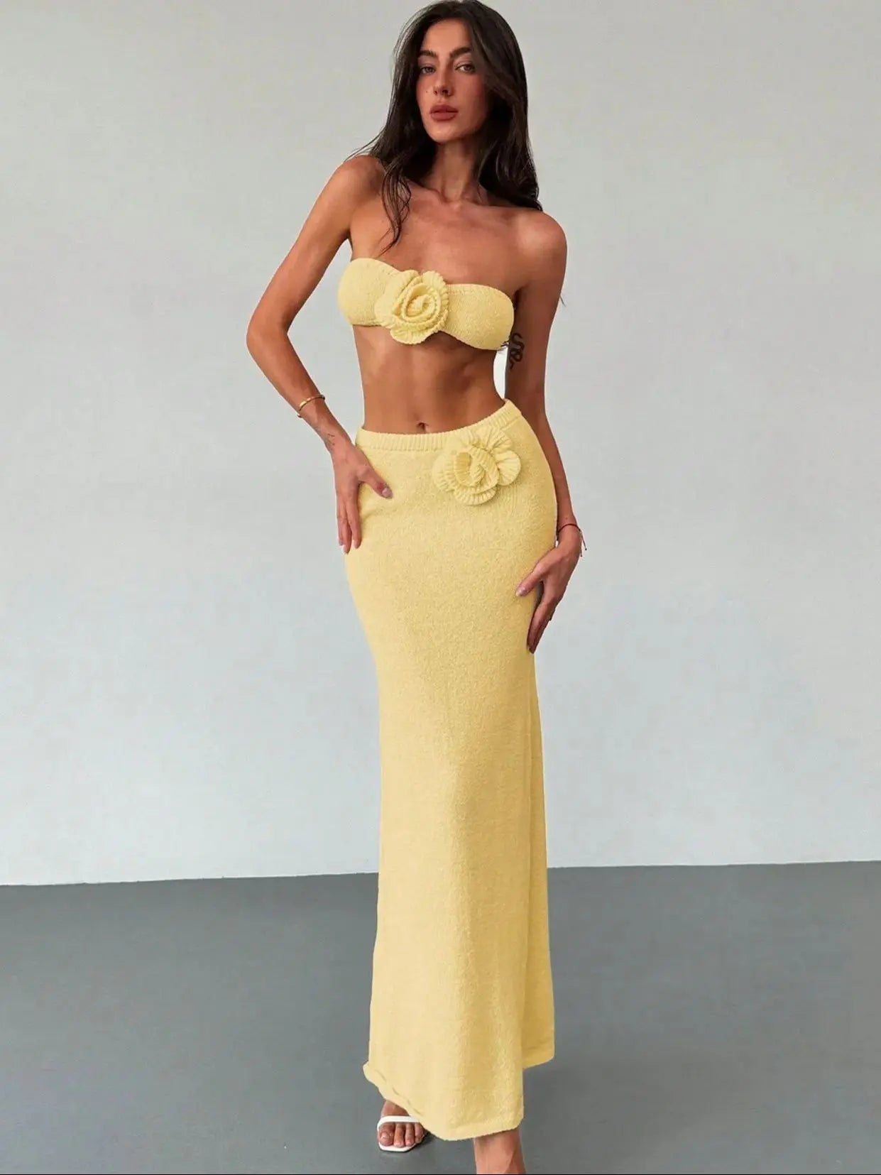 Seaside Garden Muse Knit Skirt & 3D Flower Bikini-Inspired Co-Ord