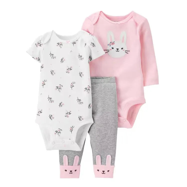 Baby Girls Clothes Set Cotton Flower Fashion Infant Outfits Sleeved Bodysuit