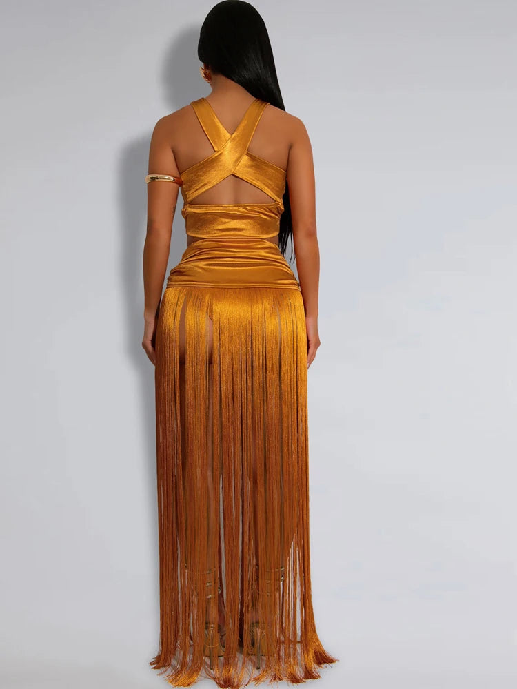 Golden Mirage Fringed Skirt Co-Ord
