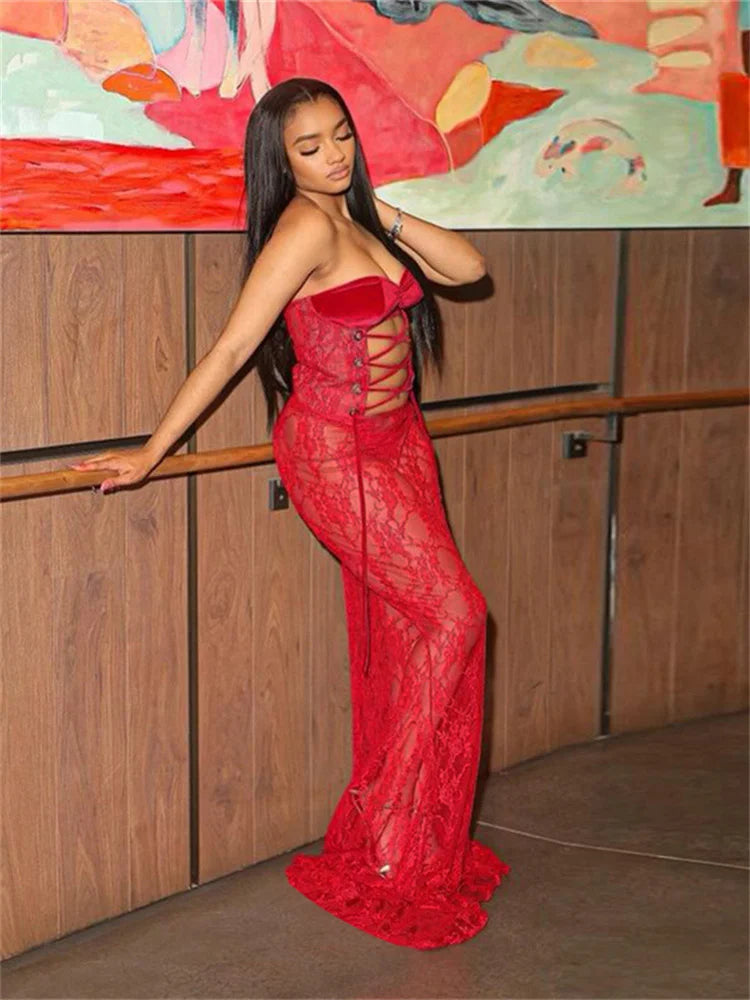 Luxe Coquette Lace Patchwork Maxi Dress