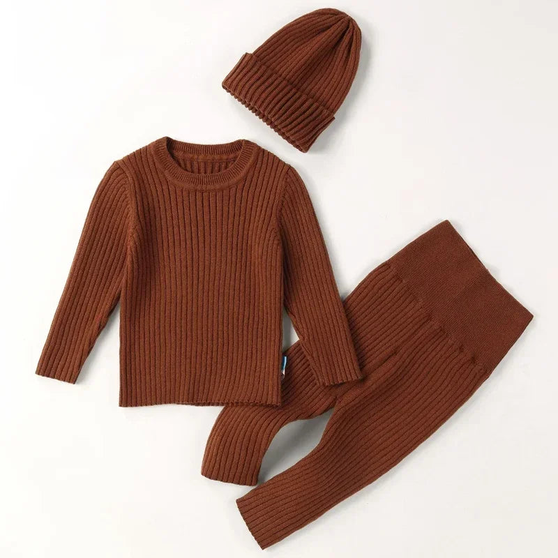 Boys Girls Soft Knitted Sweater+Hat+Pants Clothing Sets Autumn Winter Infant Baby Outfits