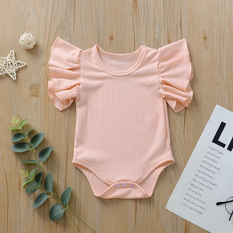 Baby Girls Bodysuit Infant Large Ruffled Sleeve One Piece Cute Baby Clothing Toddler Solid Color Jumpsuit