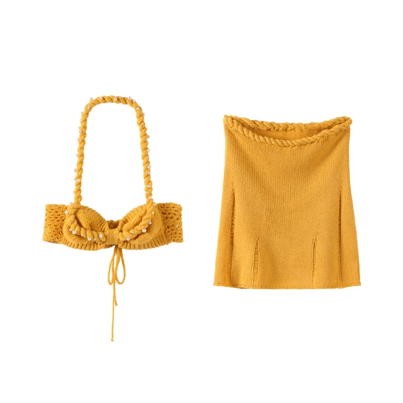 Golden Hour Glow Twist Bikini Top & Hip Hug Mini Skirt Co-Ord