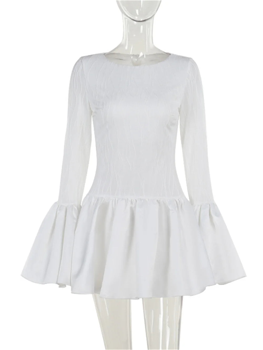 Women Autumn Flared Full Sleeve Solid Elegant Ruffles Hem Zipper Stretch