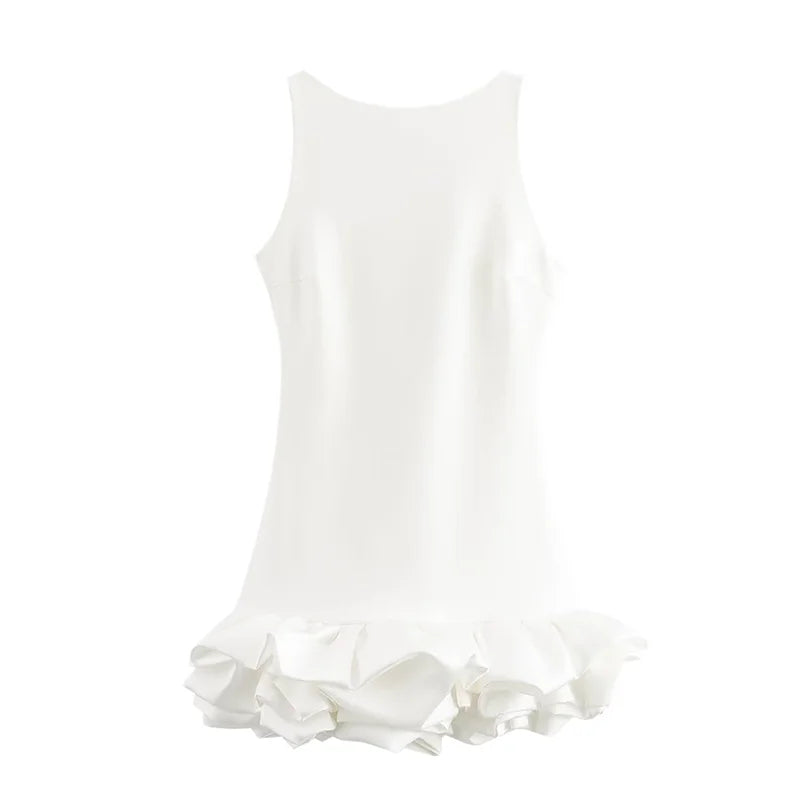 Chic Voluminous Playsuit Dress Female Back Zipper O-Neck Dress Ladies Elegant