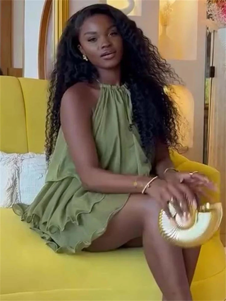 Hot Tropic Ruched Off Shoulder Ruffle Mini Dress