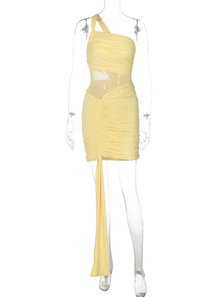 Velour Allure One-Shoulder Mesh Mini Dress