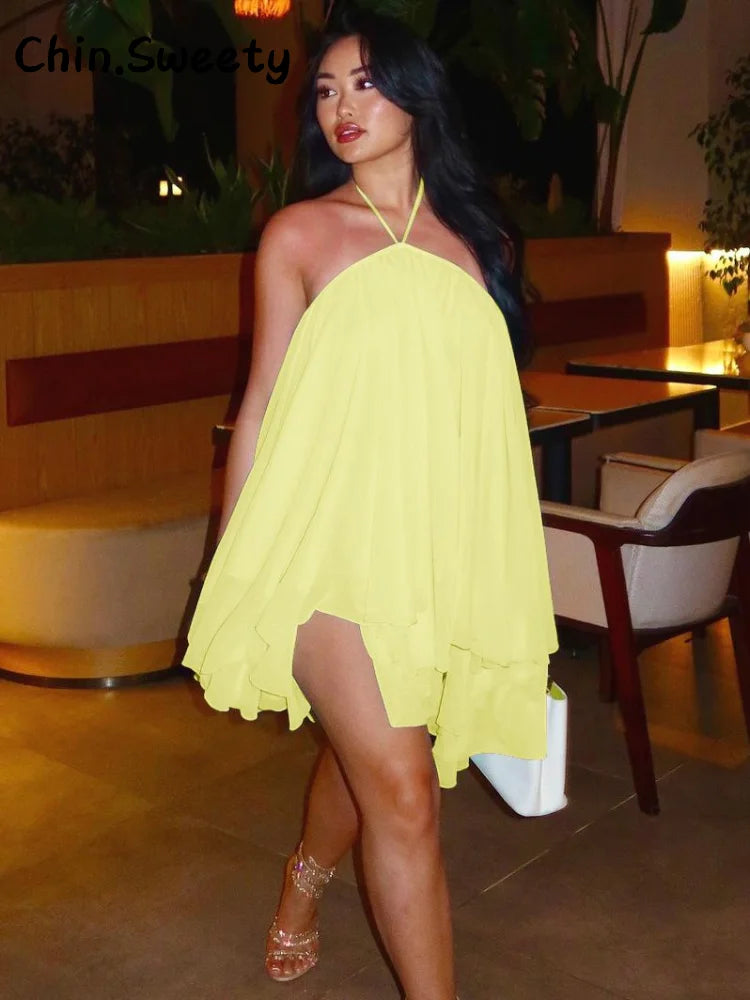 Elegant Pretty Breeze Ruffle Halter Mini Dress