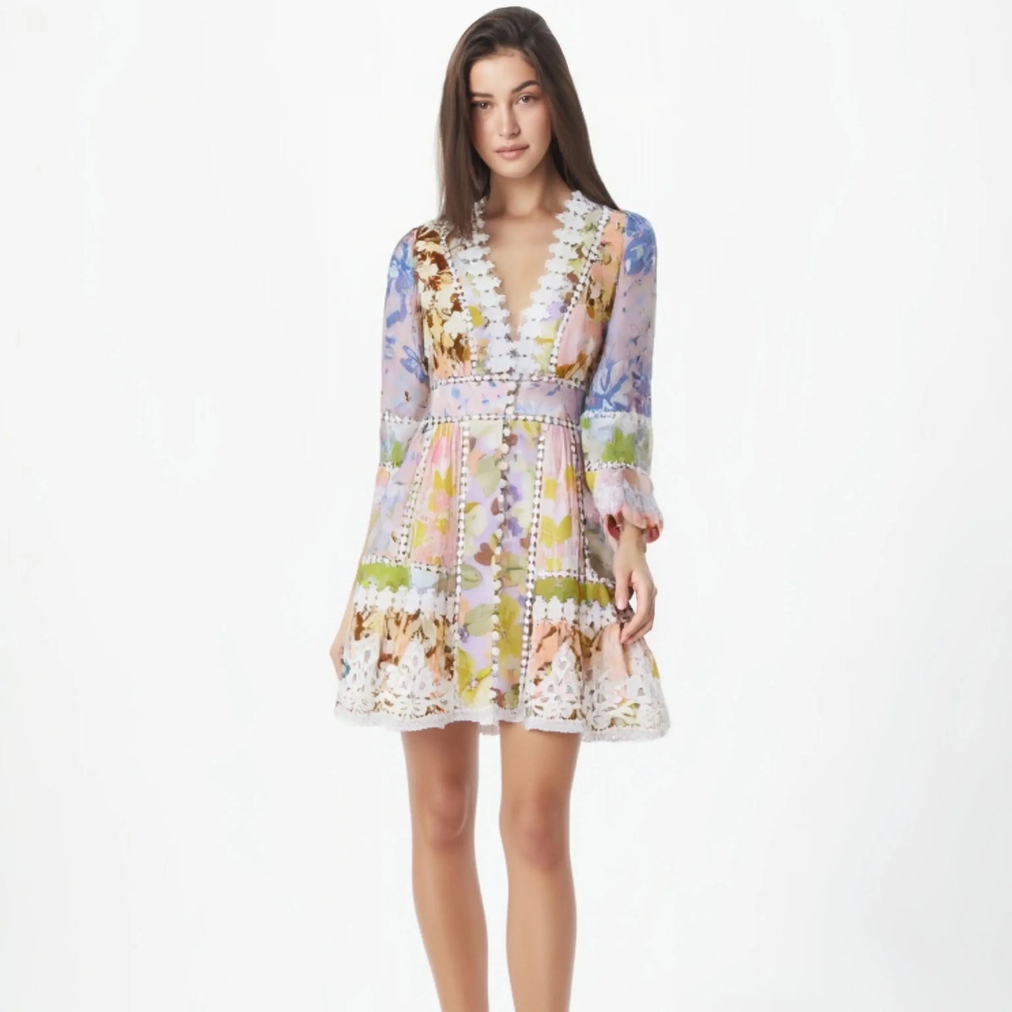 Floral Linen Elegant Short Dress