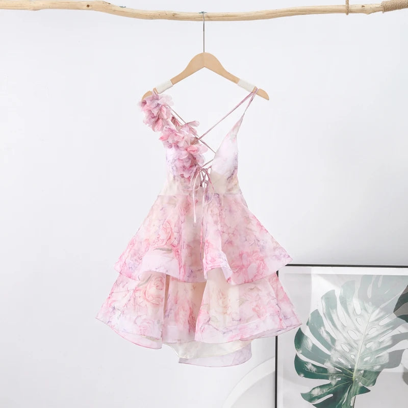 Petal Whirl & Backless Bloom Sweet A-Line Floral Mini Dress