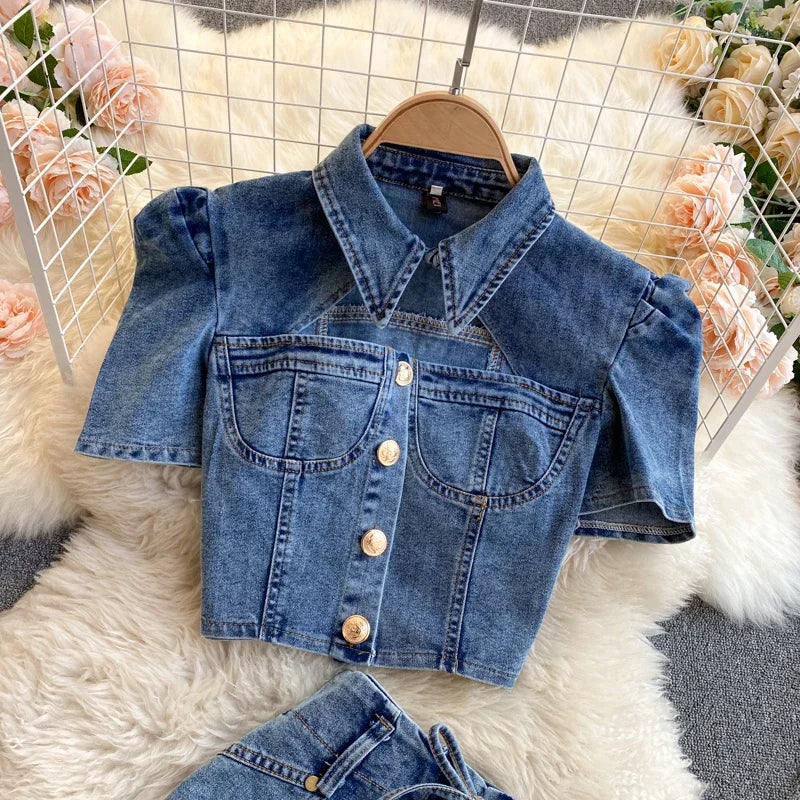 Star-Spangled Style Cutout Denim Co-Ord Set