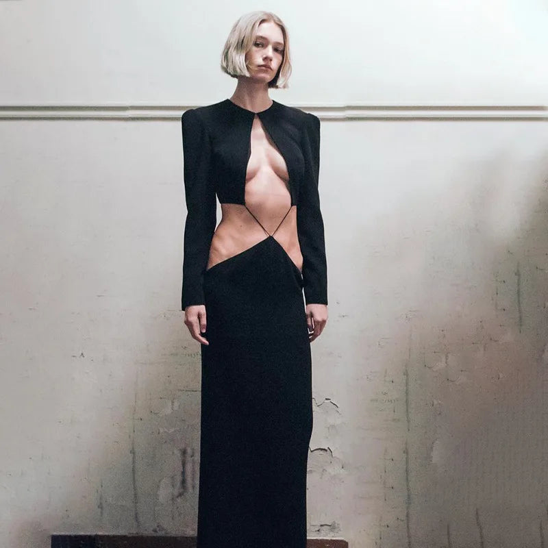 Midnight Mirage Cut-Out Bandage Maxi Dress