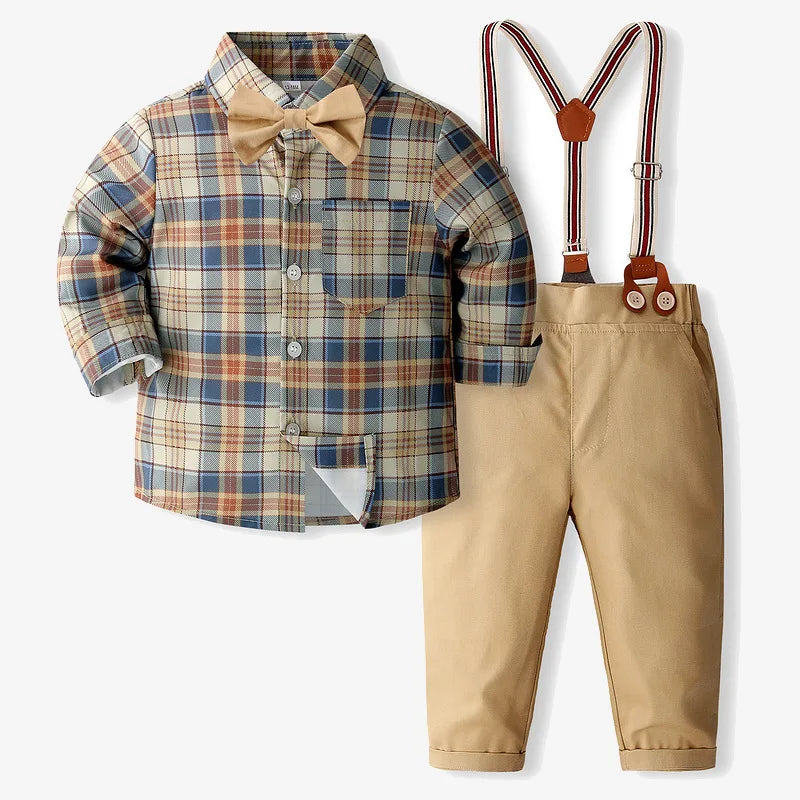 Baby Boys Clothes Formal Sets Children Gentleman Dress Suits Long Sleeve Tie Shirt Trousers