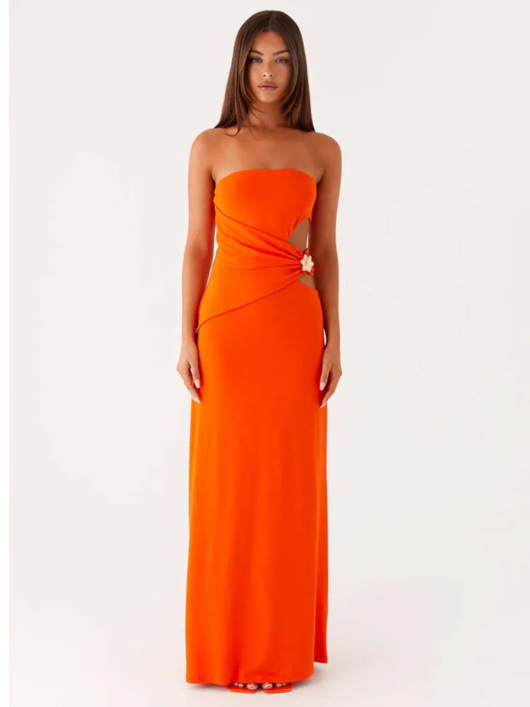 Chic Classic Bloom Metal-Strap Bodycon Maxi