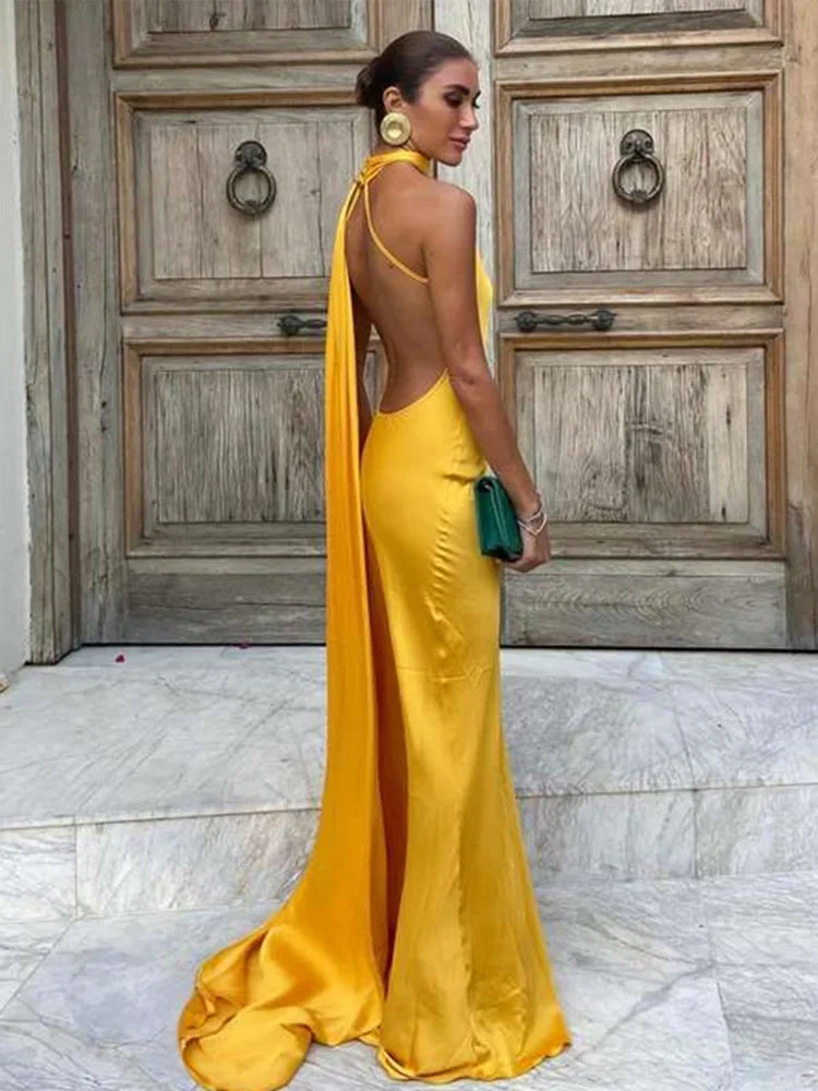 Elysian Boho Empress Halter Drape Maxi Dress