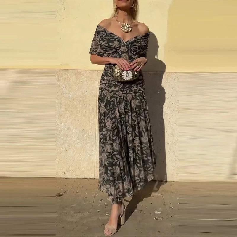 Floral Bloom Elegance High-Waist Pleated Cocktail Dress