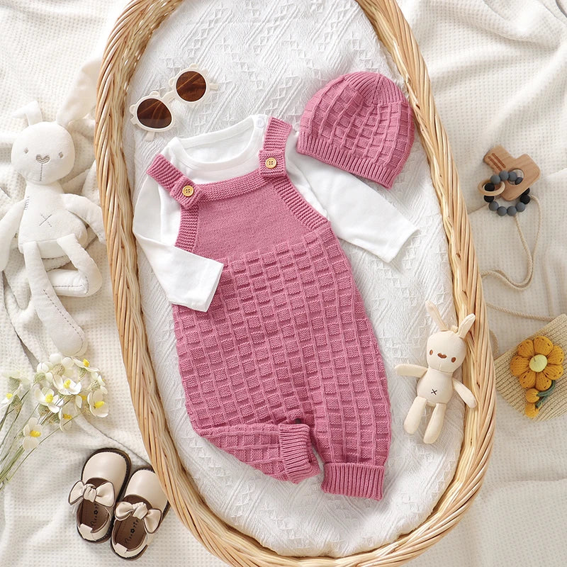 Baby Girls Romper + Hats Sleeveless Knitted Toddler Jumpsuits Clothing