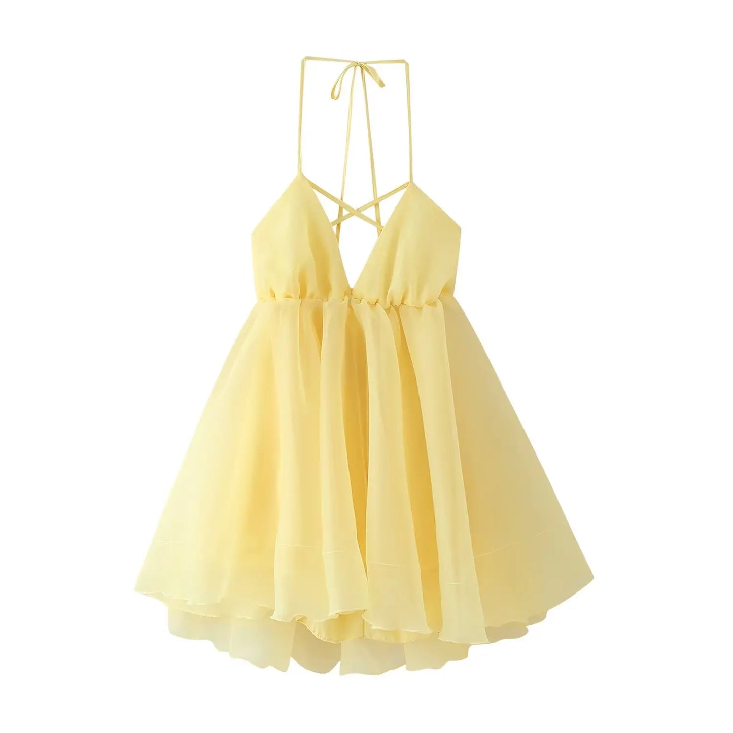Airy Pleated Hem Sleeveless Backless Lace-Up Mini Dress