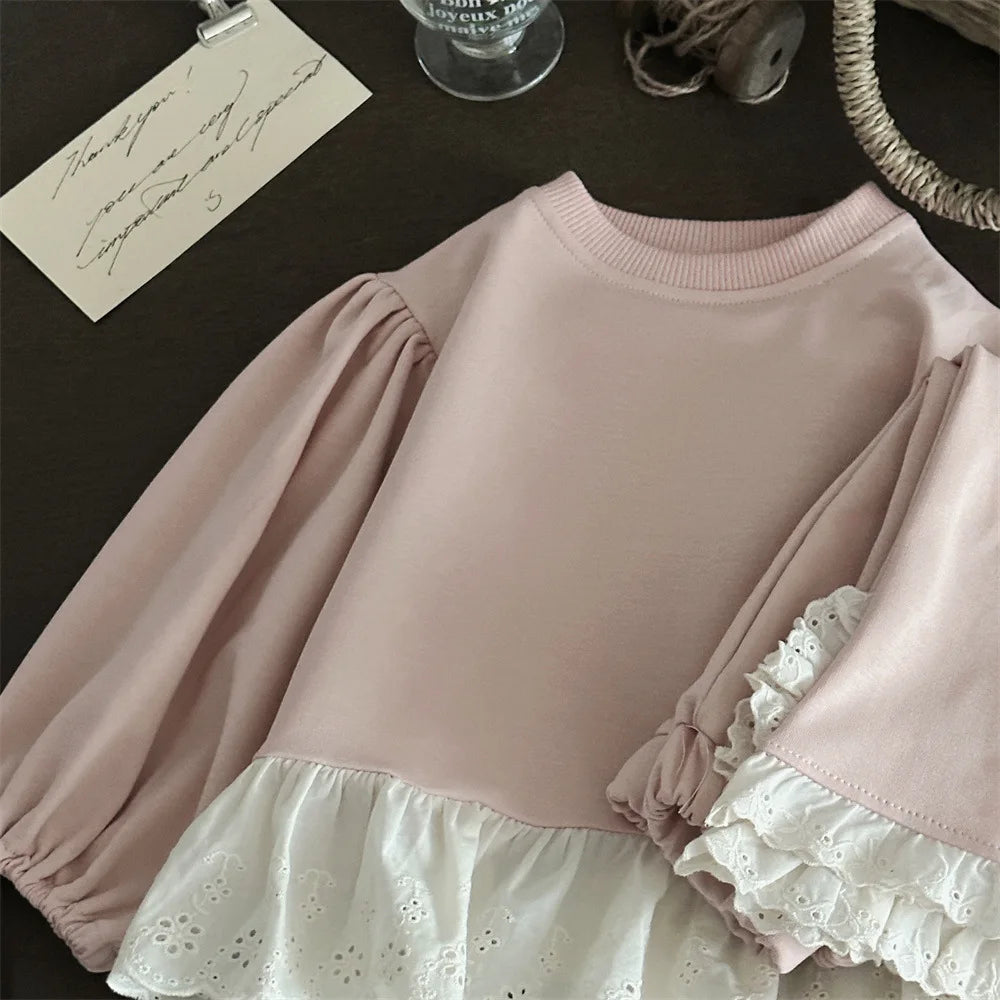 BabyGirl Long Sleeve Clothes Set Cute Lace Sweatshirt And Pants Suit Infant