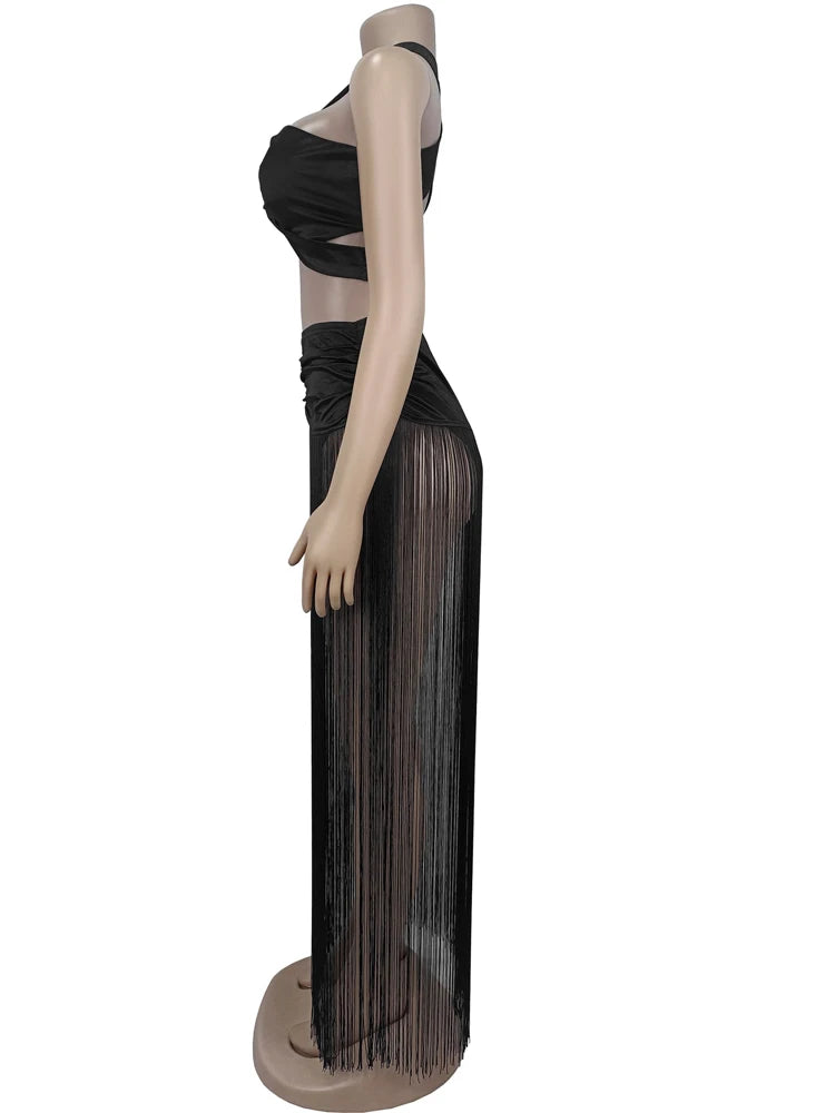 Golden Mirage Fringed Skirt Co-Ord